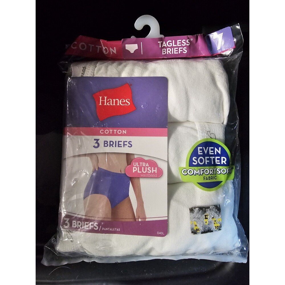 Hanes Women’s Tagless Cotton Briefs Size 7 (Large) White 3-Pack Ultra Plush